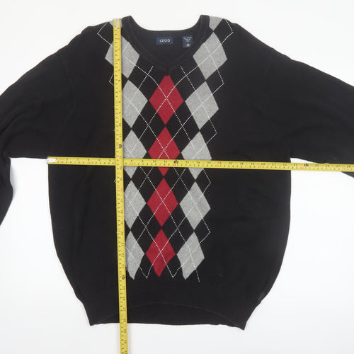 IZOD Men's Black Argyle V-Neck Cotton Pullover Jumper L