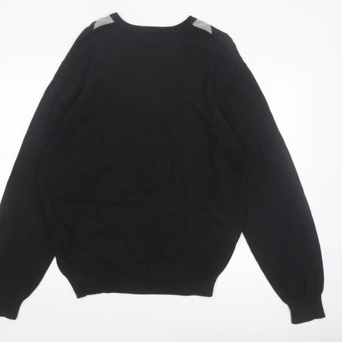 IZOD Men's Black Argyle V-Neck Cotton Pullover Jumper L