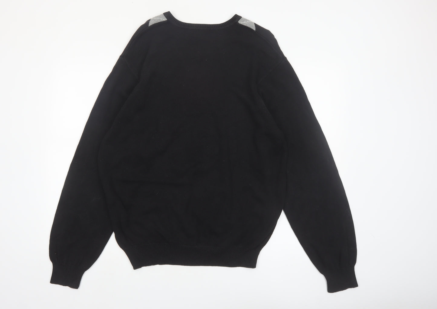 IZOD Men's Black Argyle V-Neck Cotton Pullover Jumper L