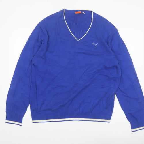 Puma Men's Blue V-Neck Cotton Pullover Jumper XL