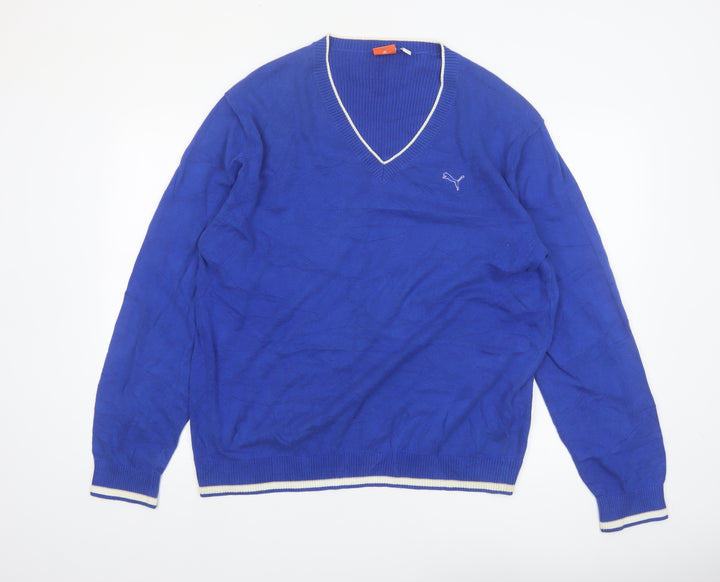 Puma Men's Blue V-Neck Cotton Pullover Jumper XL