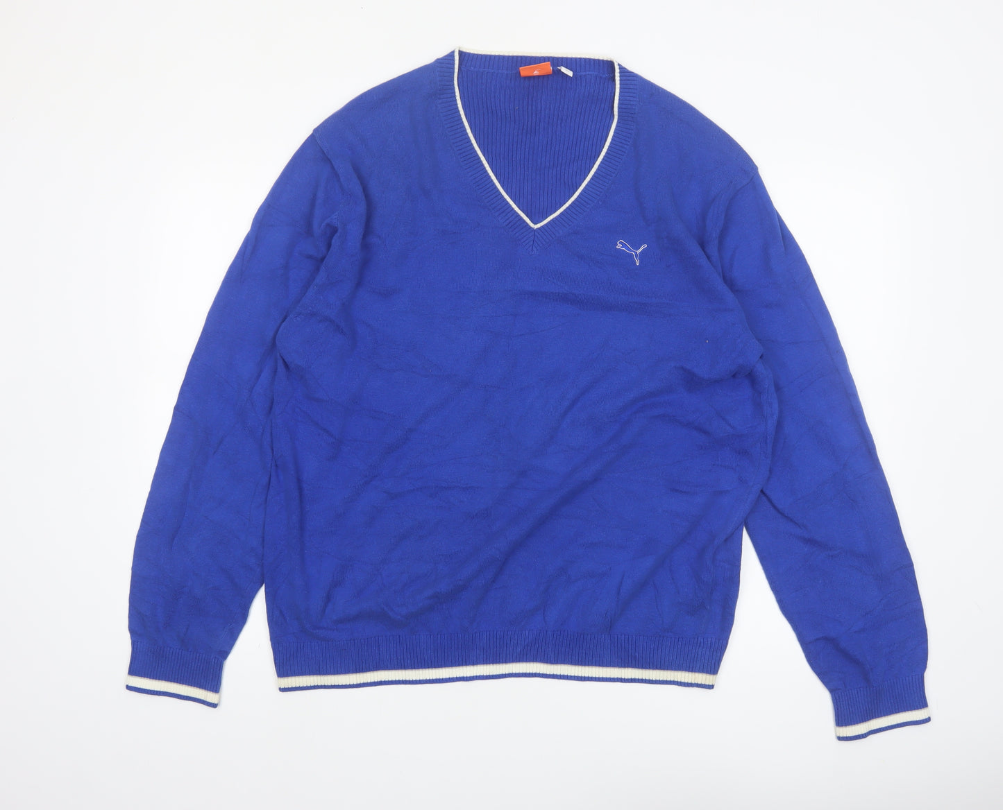 Puma Men's Blue V-Neck Cotton Pullover Jumper XL