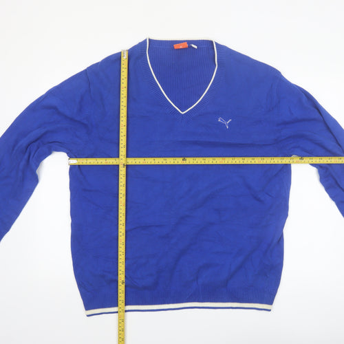 Puma Men's Blue V-Neck Cotton Pullover Jumper XL