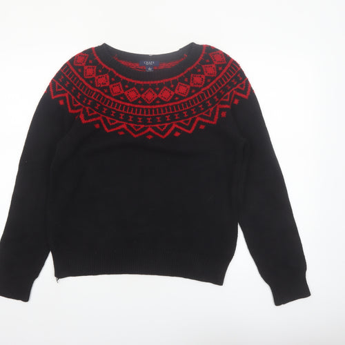 Chaps Women's Black Red Fair Isle Crew Neck Knit Jumper Size L