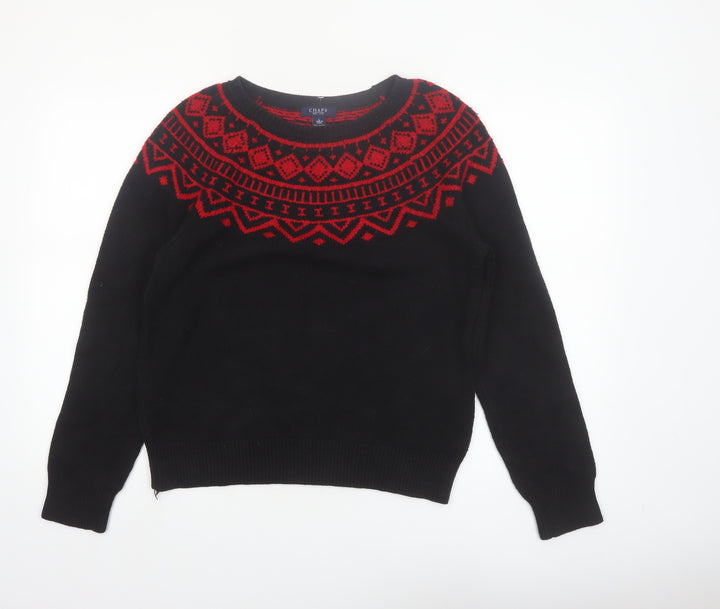 Chaps Women's Black Red Fair Isle Crew Neck Knit Jumper Size L