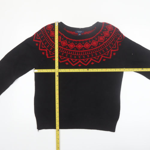 Chaps Women's Black Red Fair Isle Crew Neck Knit Jumper Size L