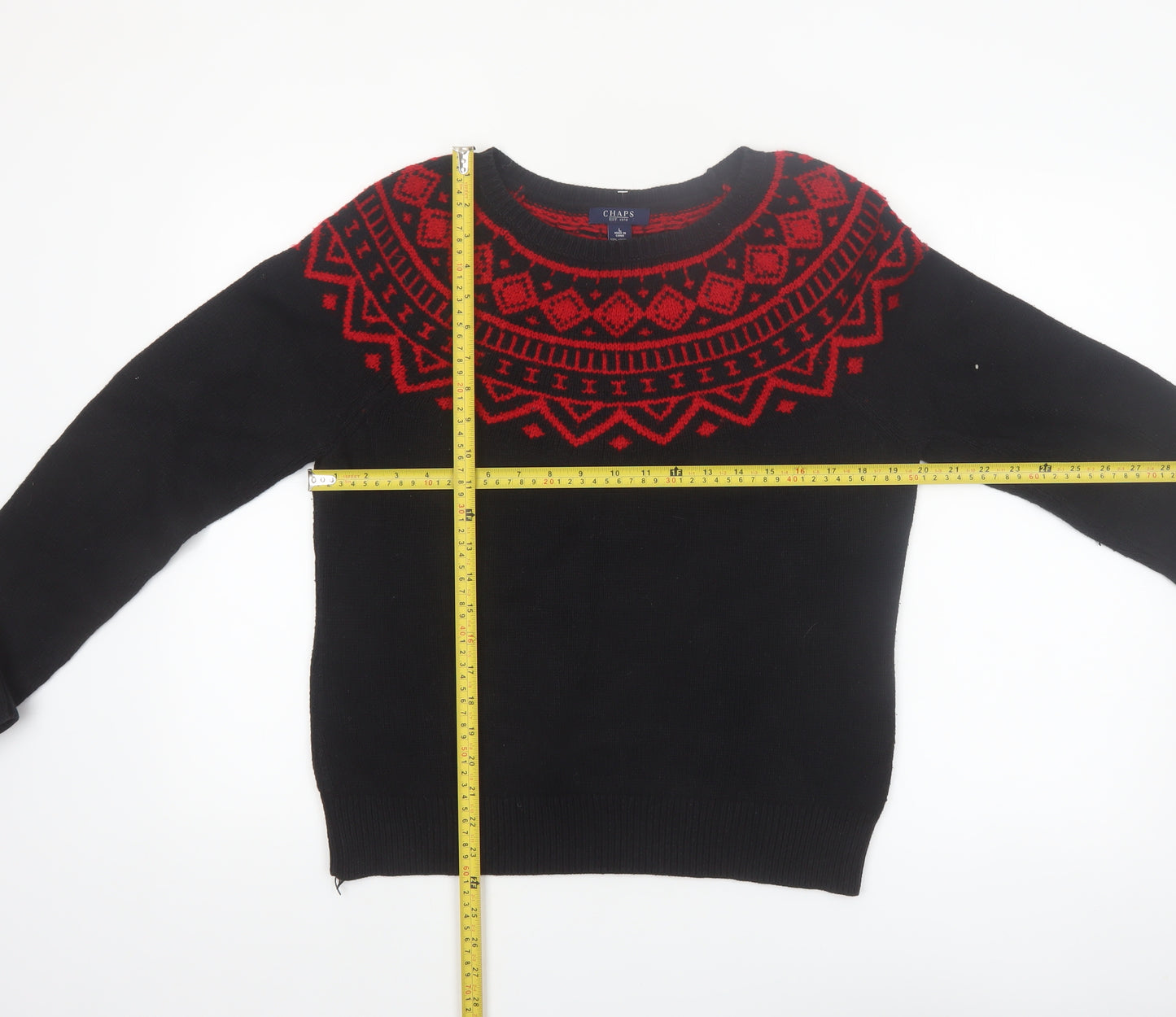 Chaps Women's Black Red Fair Isle Crew Neck Knit Jumper Size L