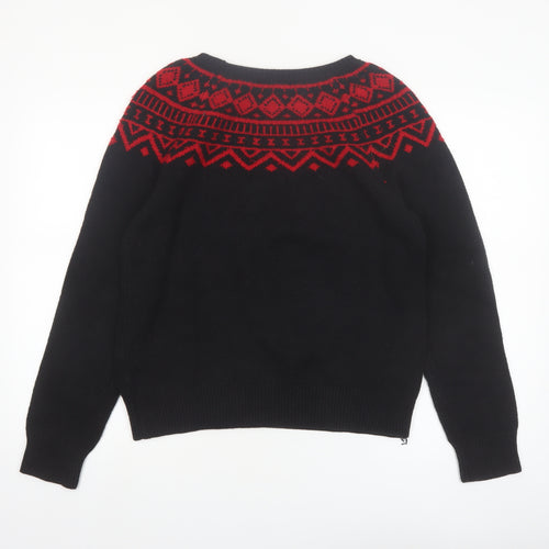 Chaps Women's Black Red Fair Isle Crew Neck Knit Jumper Size L
