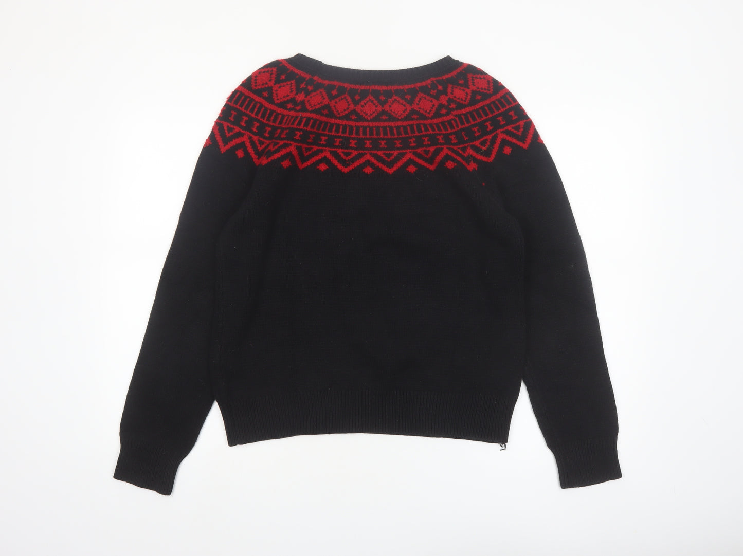 Chaps Women's Black Red Fair Isle Crew Neck Knit Jumper Size L