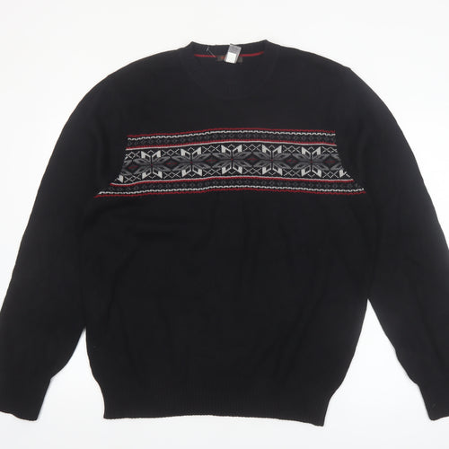 Dockers Men’s Black Fair Isle Cotton Crew Neck Jumper L