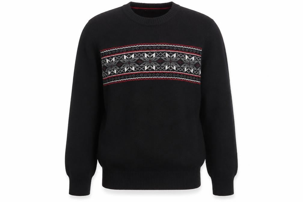 Front view of Dockers Men’s Black Fair Isle Cotton Crew Neck Jumper L