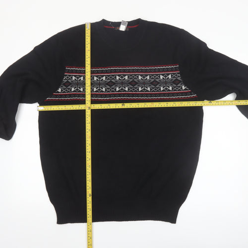 Dockers Men’s Black Fair Isle Cotton Crew Neck Jumper L