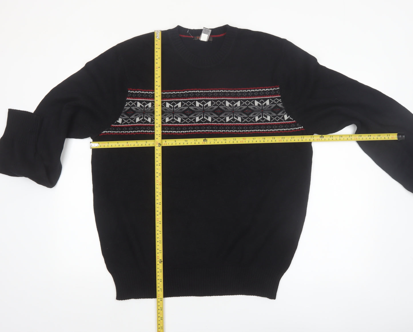 Dockers Men’s Black Fair Isle Cotton Crew Neck Jumper L