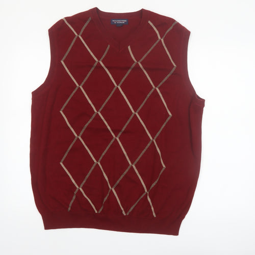 Roundtree & Yorke Men's Red Argyle Cotton Knit Vest Size L