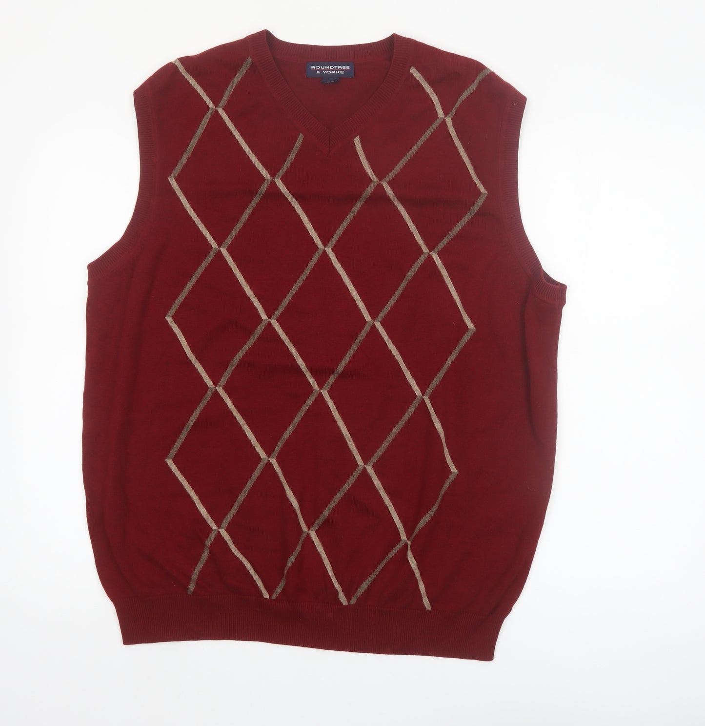 Roundtree & Yorke Men's Red Argyle Cotton Knit Vest Size L