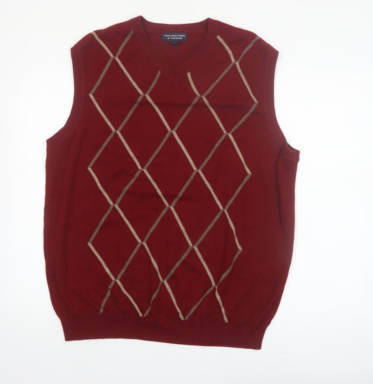 Roundtree & Yorke Men's Red Argyle Cotton Knit Vest Size L