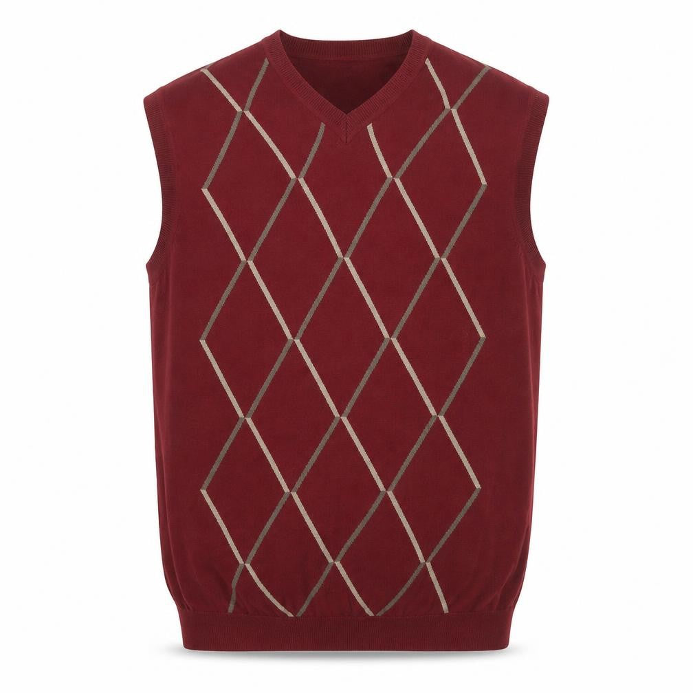 Front view of Roundtree & Yorke Men's Red Argyle Cotton Knit Vest, size L
