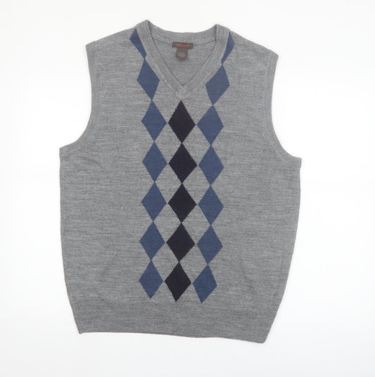Dockers Men Grey Argyle Sleeveless Acrylic Knit Vest L
