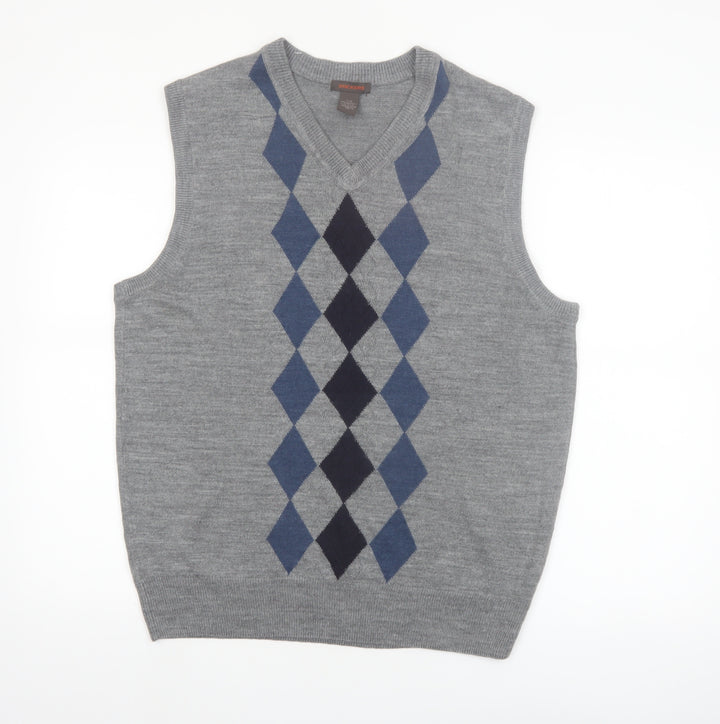 Dockers Men Grey Argyle Sleeveless Acrylic Knit Vest L
