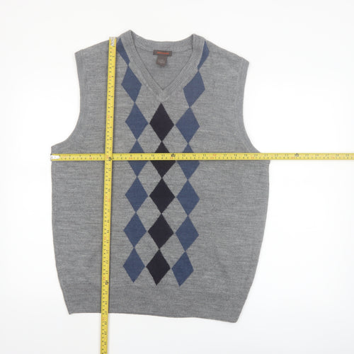 Dockers Men Grey Argyle Sleeveless Acrylic Knit Vest L