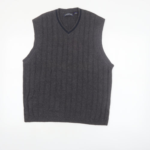 Structure Men's Grey Cable-Knit Vest Jumper L Ramie Cotton Classic