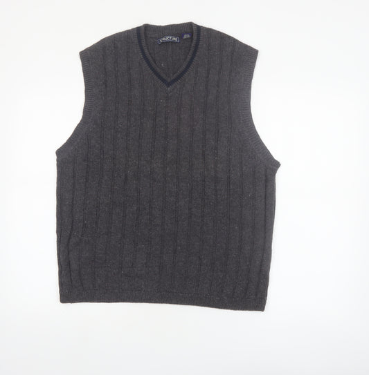 Structure Men's Grey Cable-Knit Vest Jumper L Ramie Cotton Classic