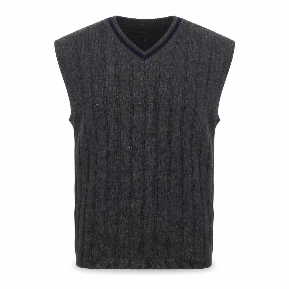 Front view of Structure Men's Grey Cable-Knit Vest Jumper L Ramie Cotton Classic