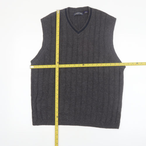 Structure Men's Grey Cable-Knit Vest Jumper L Ramie Cotton Classic