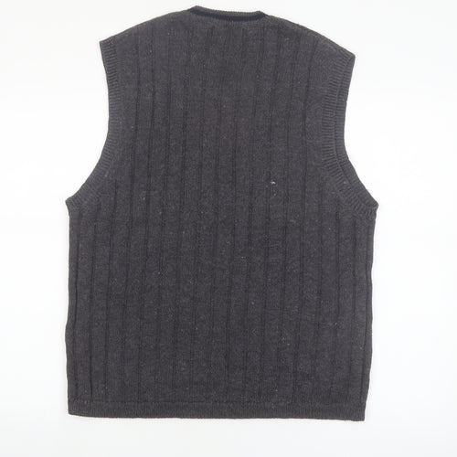 Structure Men's Grey Cable-Knit Vest Jumper L Ramie Cotton Classic