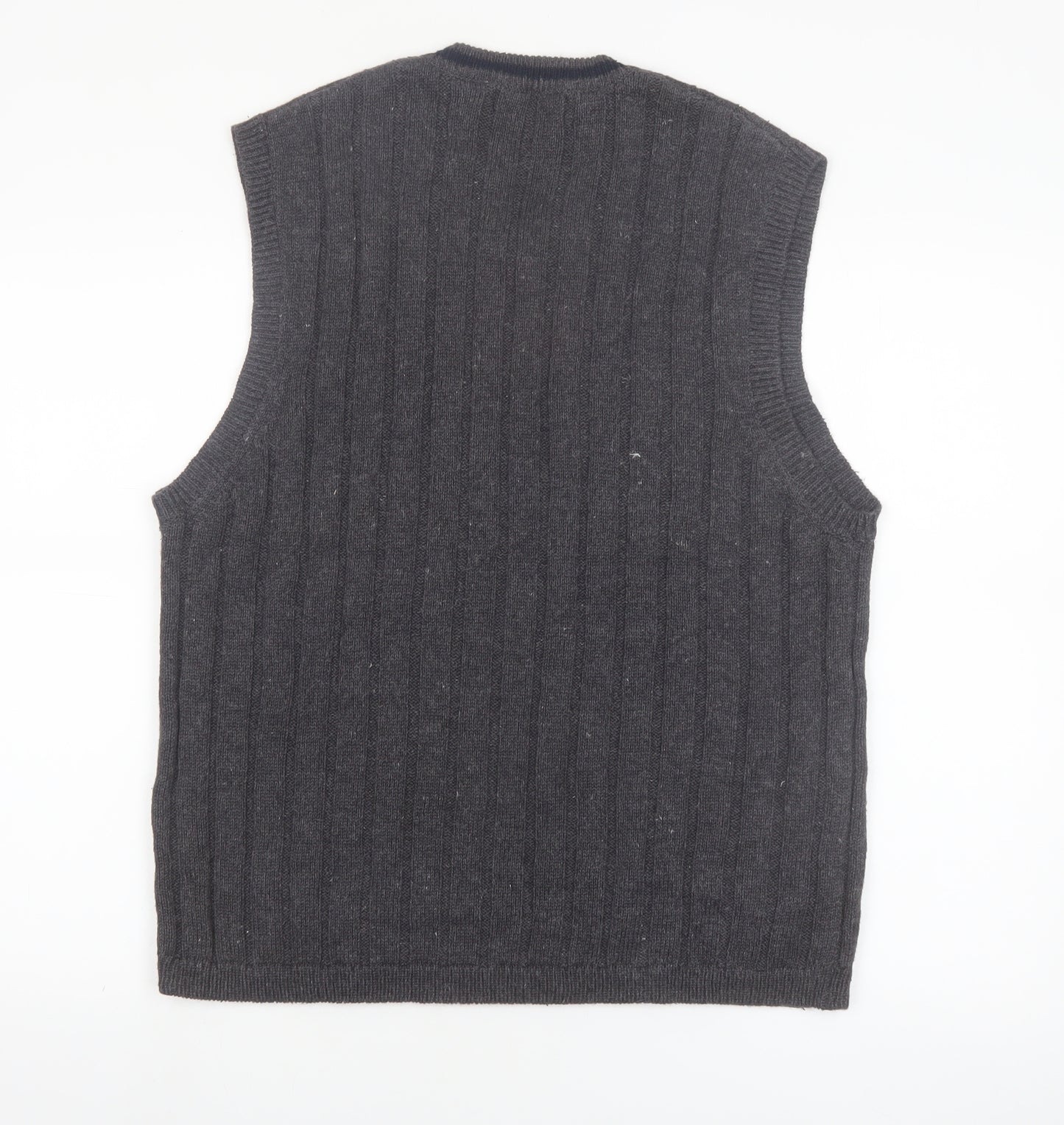 Structure Men's Grey Cable-Knit Vest Jumper L Ramie Cotton Classic