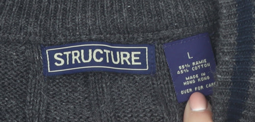 Structure Men's Grey Cable-Knit Vest Jumper L Ramie Cotton Classic