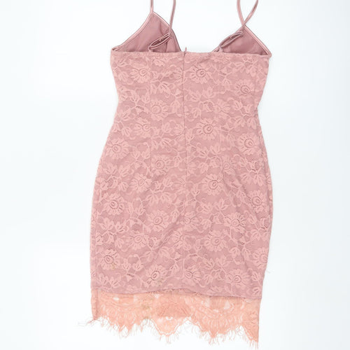 PrettyLittleThing Women Pink Lace Bodycon Sleeveless Dress UK 10