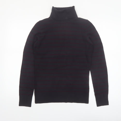 French Connection Men's Black Striped Roll Neck Slim Fit Jumper Size M