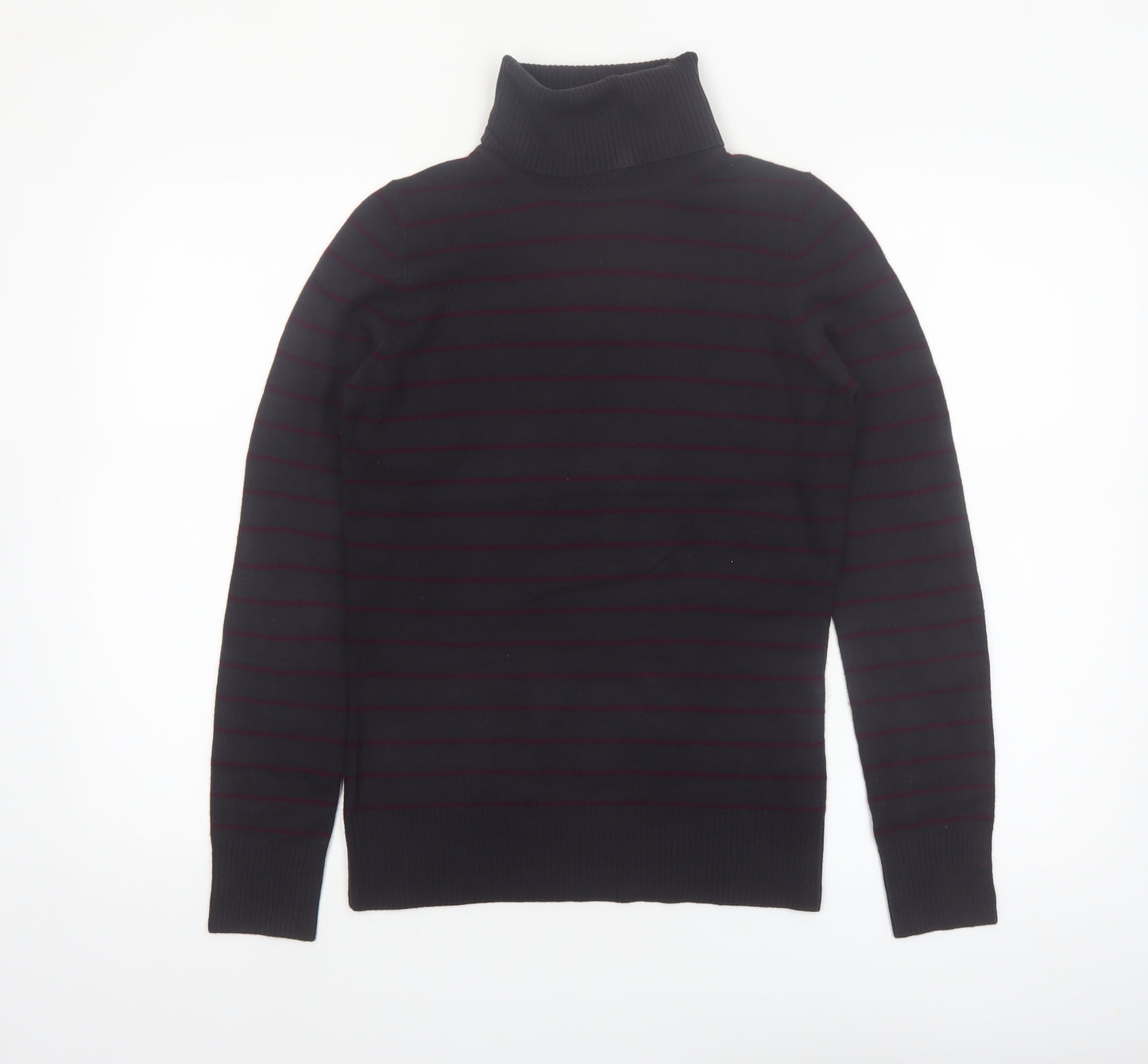 French Connection Men's Black Striped Roll Neck Slim Fit Jumper Size M