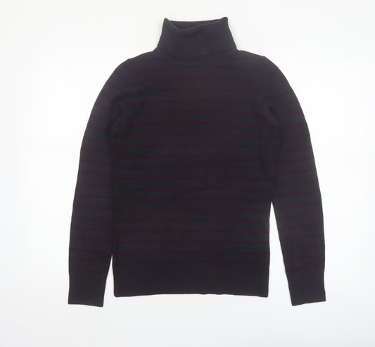 French Connection Men's Black Striped Roll Neck Slim Fit Jumper Size M