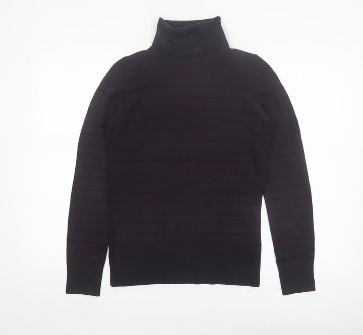 French Connection Men's Black Striped Roll Neck Slim Fit Jumper Size M