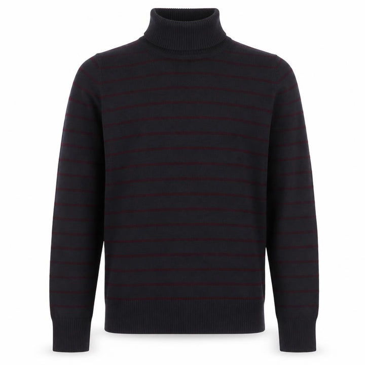 French Connection Men's Black Striped Roll Neck Slim Fit Jumper Size M