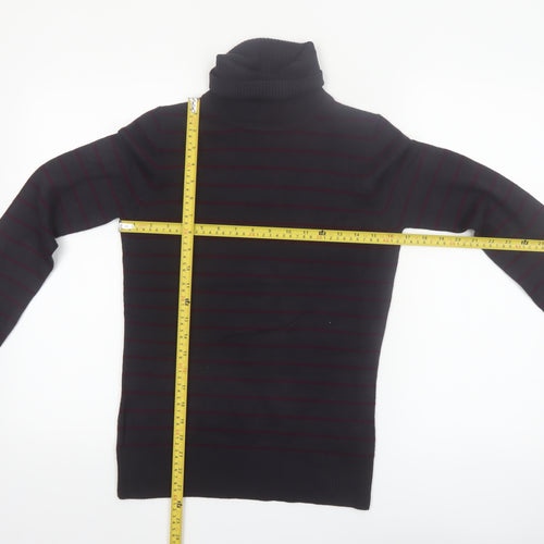 French Connection Men's Black Striped Roll Neck Slim Fit Jumper Size M