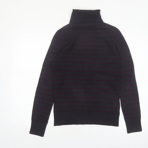 French Connection Men's Black Striped Roll Neck Slim Fit Jumper Size M