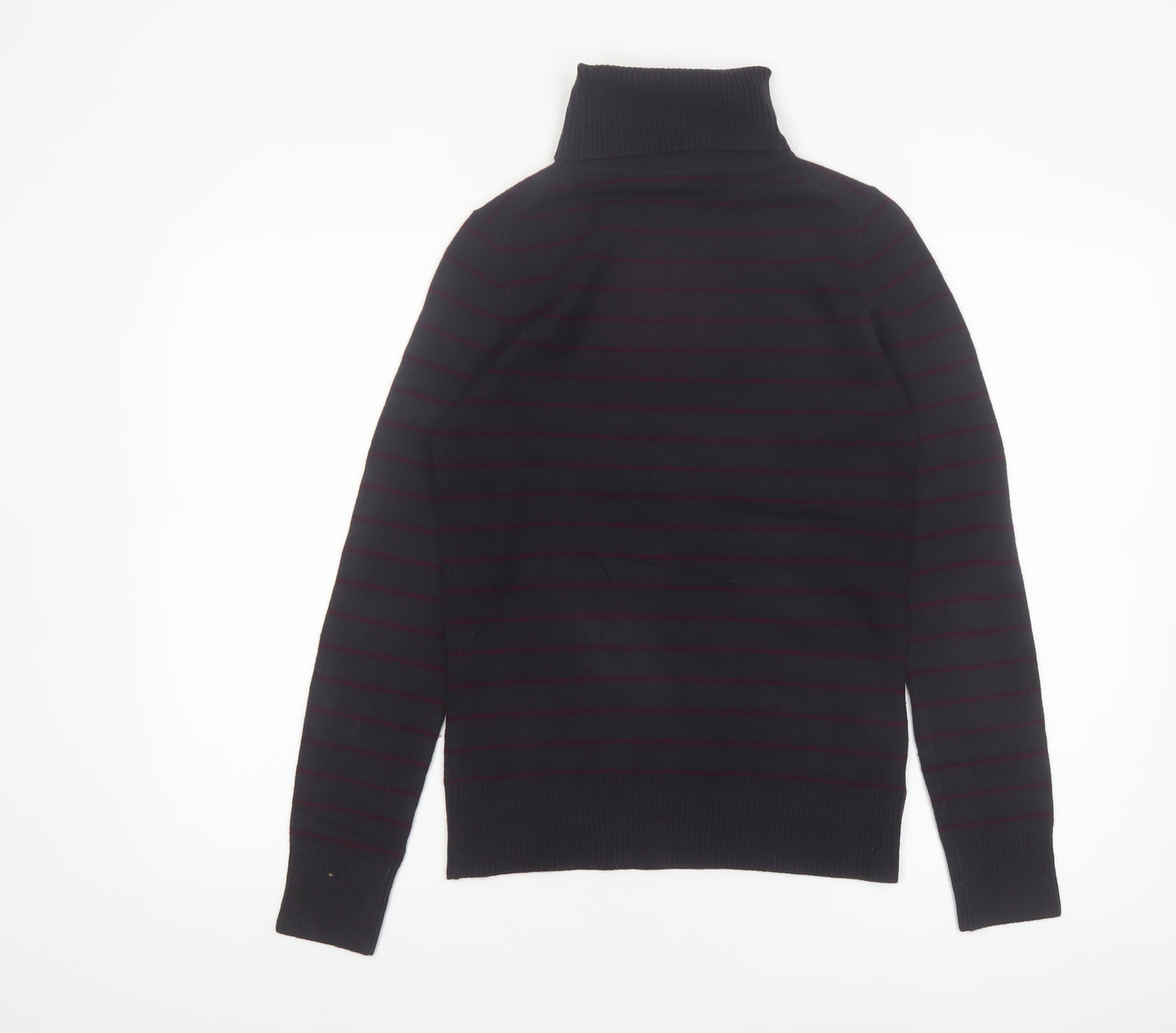 French Connection Men's Black Striped Roll Neck Slim Fit Jumper Size M