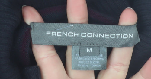 French Connection Men's Black Striped Roll Neck Slim Fit Jumper Size M