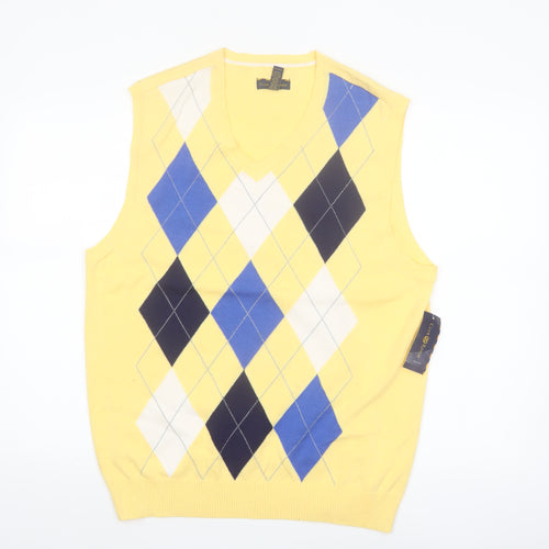Club Room Men's Yellow Argyle Cotton V-Neck Knit Vest Size L
