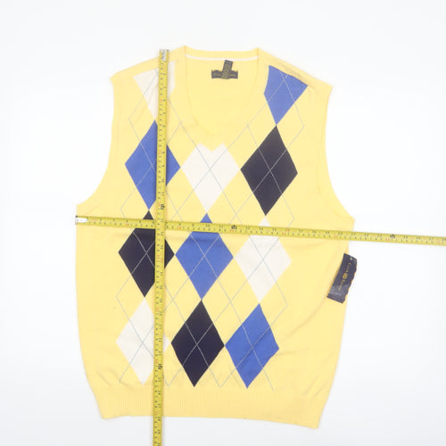 Club Room Men's Yellow Argyle Cotton V-Neck Knit Vest Size L