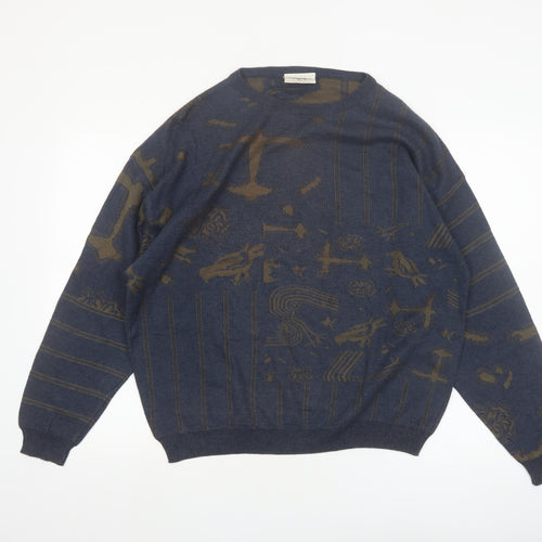Nanibon Men's Blue Retro Knit Pullover Jumper Size L
