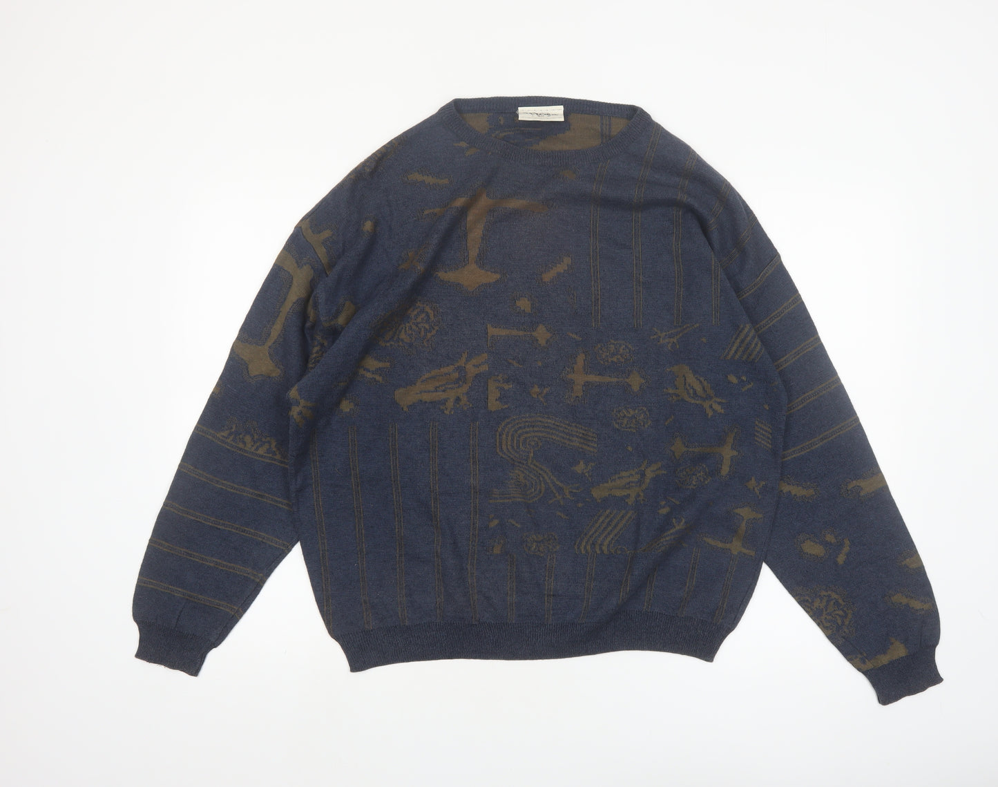Nanibon Men's Blue Retro Knit Pullover Jumper Size L