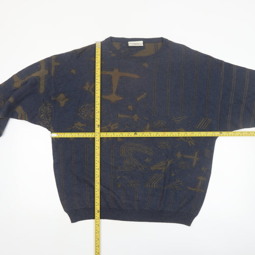 Nanibon Men's Blue Retro Knit Pullover Jumper Size L