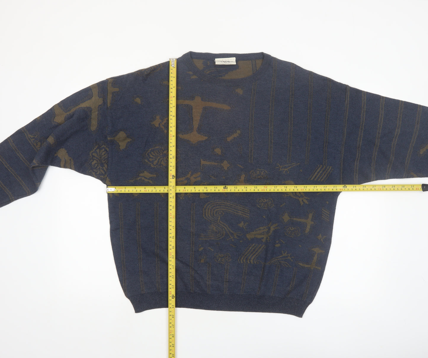 Nanibon Men's Blue Retro Knit Pullover Jumper Size L