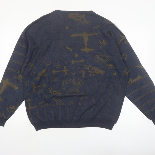 Nanibon Men's Blue Retro Knit Pullover Jumper Size L