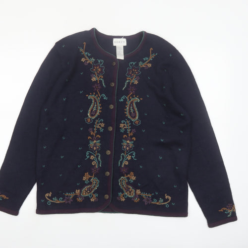 Koret Women's Navy Floral Embroidered Cardigan Jumper Size S