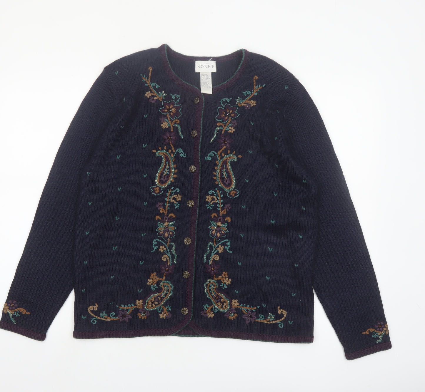 Koret Women's Navy Floral Embroidered Cardigan Jumper Size S